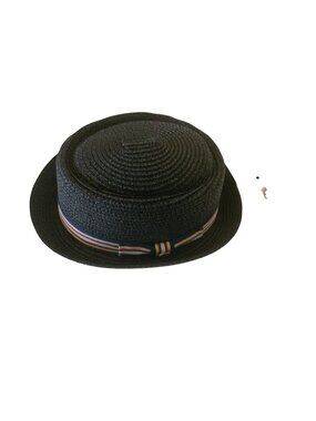 Epoch Wide-Brim Straw Fedora Hat Black With Multicolor Band